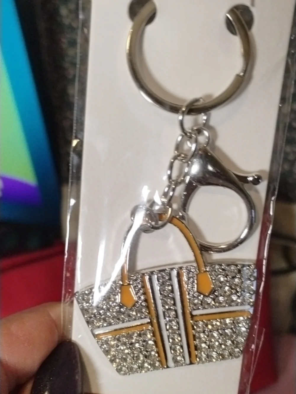 Crystal Tote Bag Keychain Bag Charm - Silver and Yellow Accent